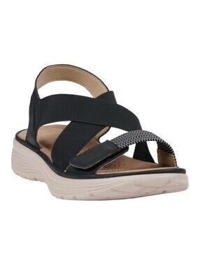 GC Shoes Ariel Elastic Comfort Flat Sandals Black 8.5M